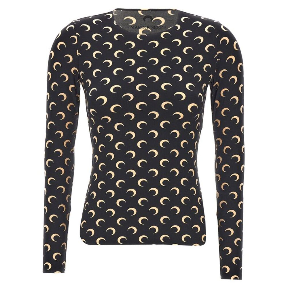 Marine Serre Black Polyamide Long Sleeve Women's T-Shirt